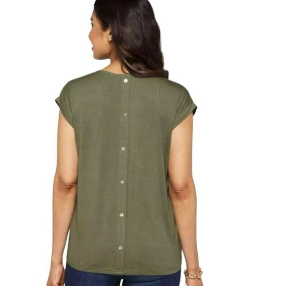 Papermoon Stitch Fix Ellie Green Floral V-Neck Top Size S Cap Sleeve - Picture 2 of 13